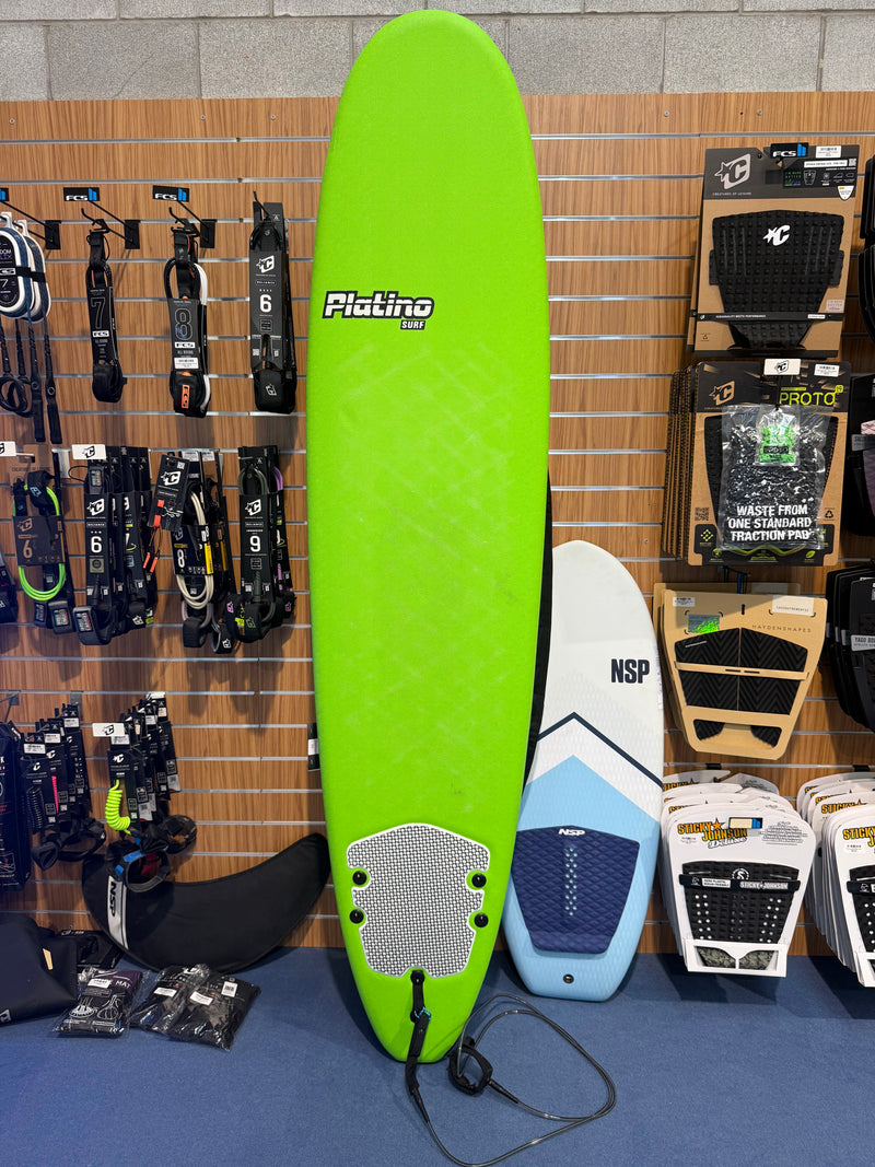2nd Hand Platino 8ft Foamie surfboard with fins and leash